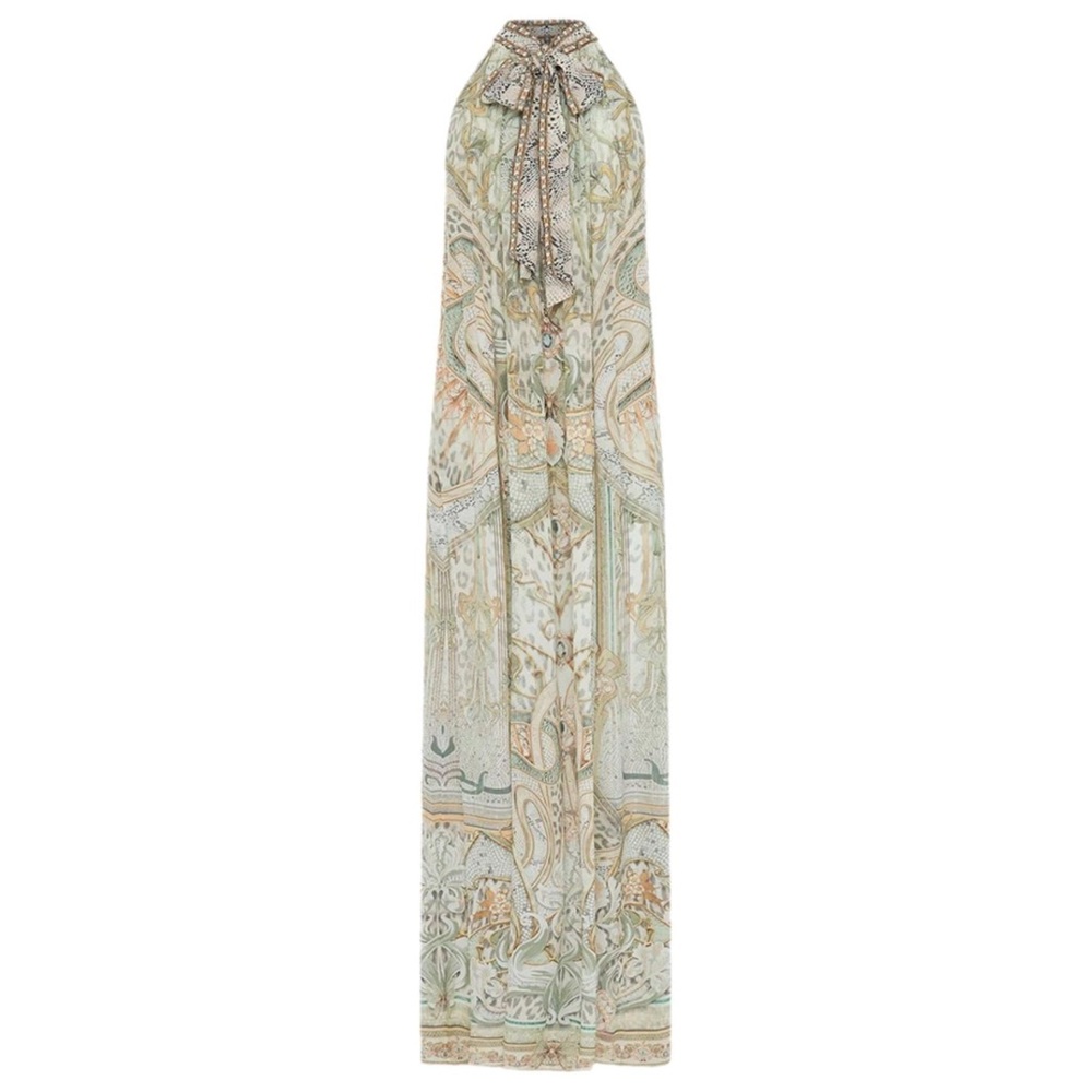 Camilla Silk Elegant Paisley Halter‎ Maxi Dress